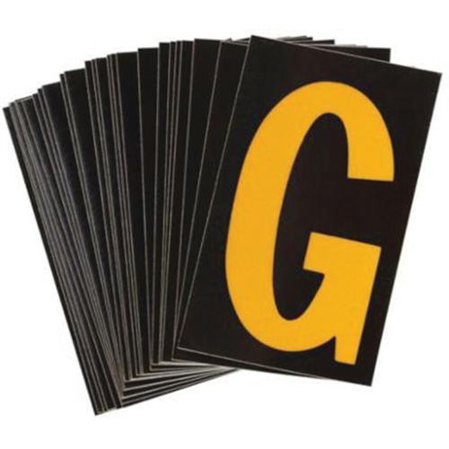 Reflective Individual Number and Letter Labels, G, 2-1/2" H, Yellow on Black