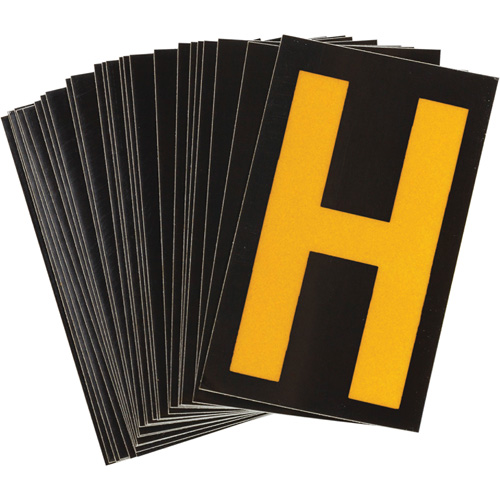 Reflective Individual Number and Letter Labels, H, 2-1/2" H, Yellow on Black