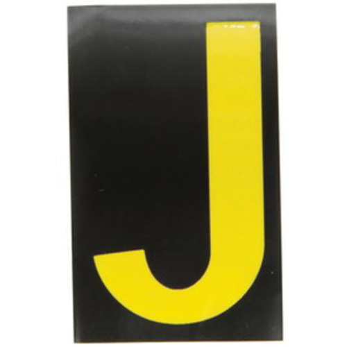 Reflective Individual Number and Letter Labels, J, 2-1/2" H, Yellow on Black