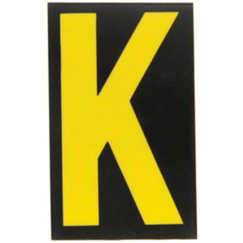 Reflective Individual Number and Letter Labels, K, 2-1/2" H, Yellow on Black