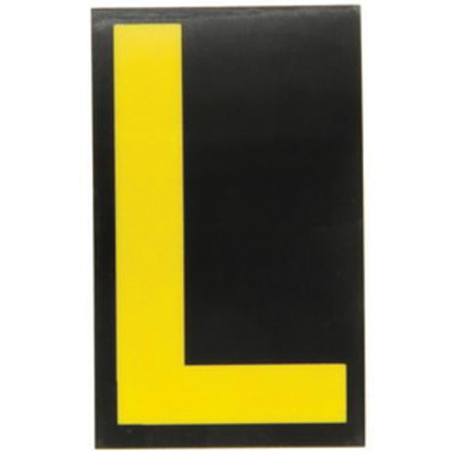 Reflective Individual Number and Letter Labels, L, 2-1/2" H, Yellow on Black