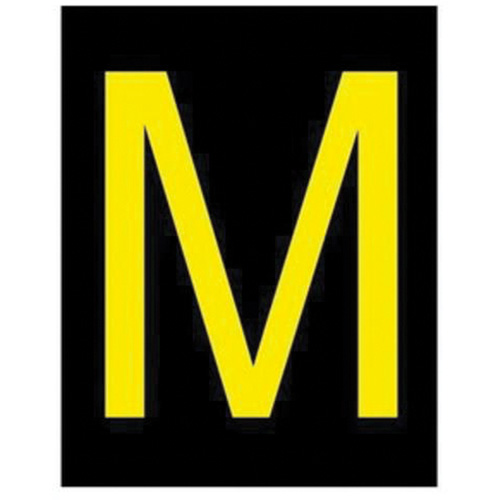 Reflective Individual Number & Letter Labels, M, 2-1/2" H, Yellow on Black