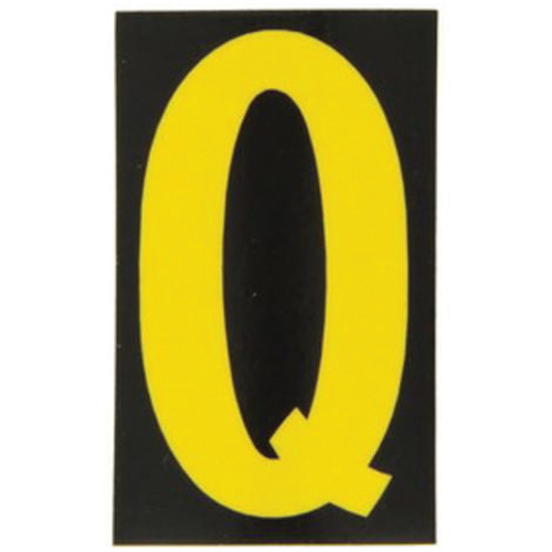 Reflective Individual Number & Letter Labels, Q, 2-1/2" H, Yellow on Black