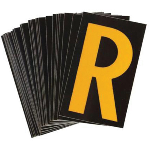 Reflective Individual Number & Letter Labels, R, 2-1/2" H, Yellow on Black