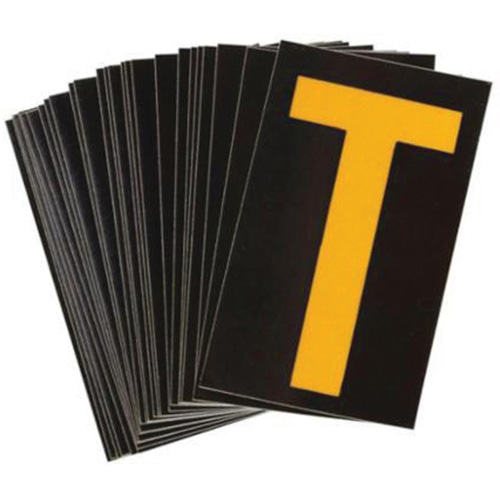 Reflective Individual Number & Letter Labels, T, 2-1/2" H, Yellow on Black