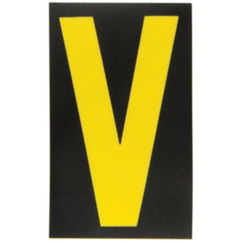 Reflective Individual Number & Letter Labels, V, 2-1/2" H, Yellow on Black
