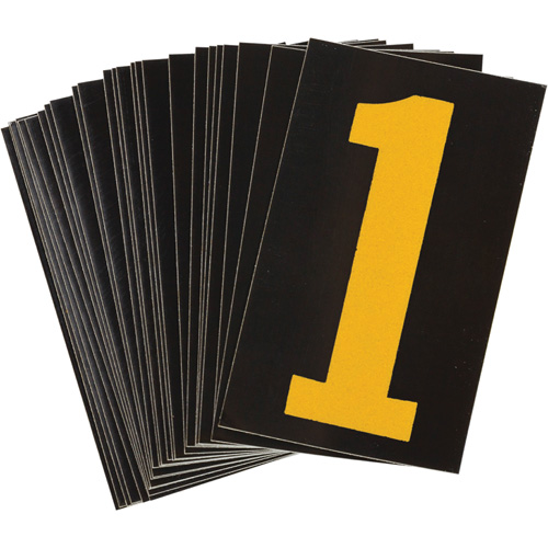 Reflective Individual Number and Letter Labels, 1, 1-1/2" H, Yellow on Black