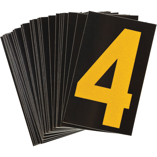 Reflective Individual Number and Letter Labels, 4, 1-1/2" H, Yellow on Black