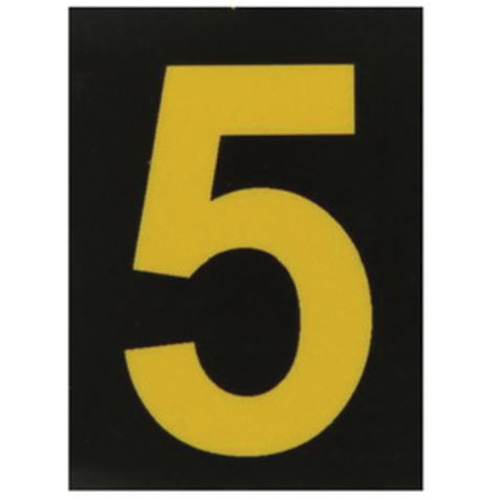 Reflective Individual Number and Letter Labels, 5, 1-1/2" H, Yellow on Black