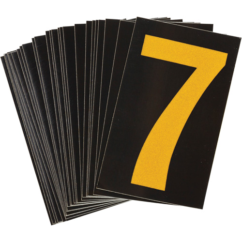 Reflective Individual Number and Letter Labels, 7, 1-1/2" H, Yellow on Black