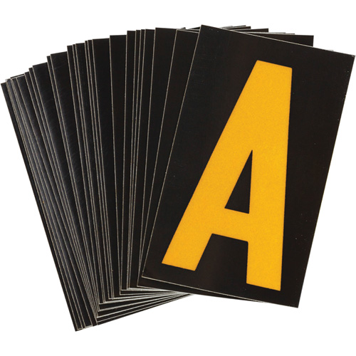Reflective Individual Number and Letter Labels, A, 1-1/2" H, Yellow on Black
