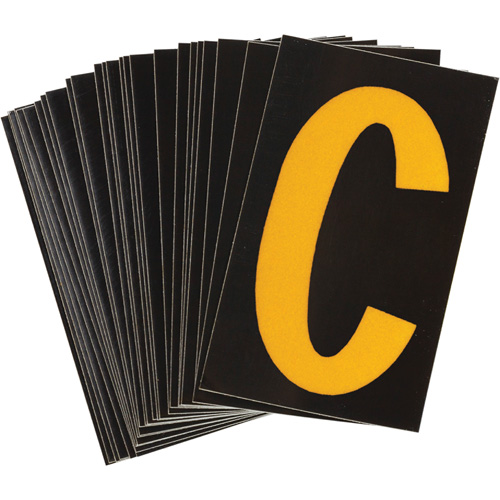 Reflective Individual Number and Letter Labels, C, 1-1/2" H, Yellow on Black