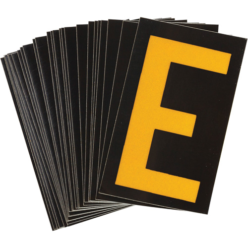 Reflective Individual Number and Letter Labels, E, 1-1/2" H, Yellow on Black