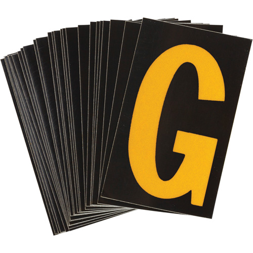 Reflective Individual Number and Letter Labels, G, 1-1/2" H, Yellow on Black