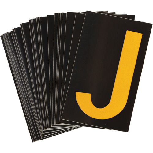 Reflective Individual Number and Letter Labels, J, 1-1/2" H, Yellow on Black