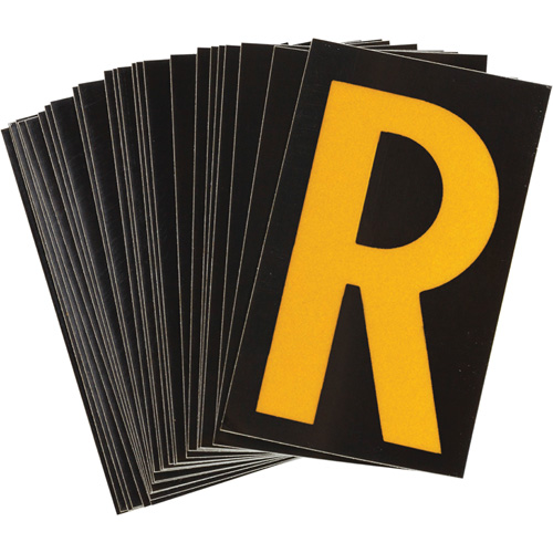 Reflective Individual Number & Letter Labels, R, 1-1/2" H, Yellow on Black