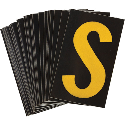 Reflective Individual Number & Letter Labels, S, 1-1/2" H, Yellow on Black