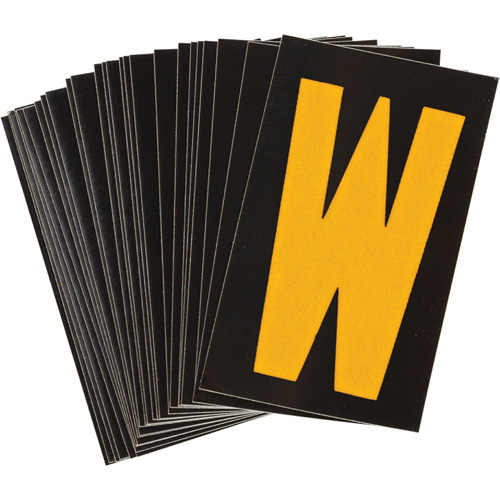 Reflective Individual Number & Letter Labels, W, 1-1/2" H, Yellow on Black