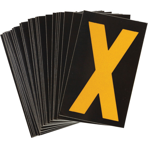Reflective Individual Number & Letter Labels, X, 1-1/2" H, Yellow on Black