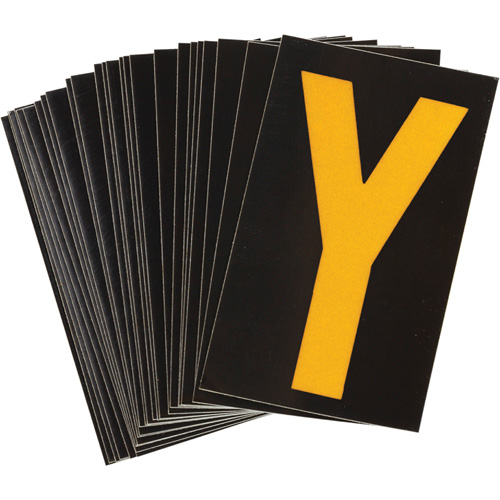 Reflective Individual Number & Letter Labels, Y, 1-1/2" H, Yellow on Black