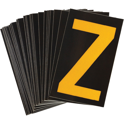 Reflective Individual Number & Letter Labels, Z, 1-1/2" H, Yellow on Black