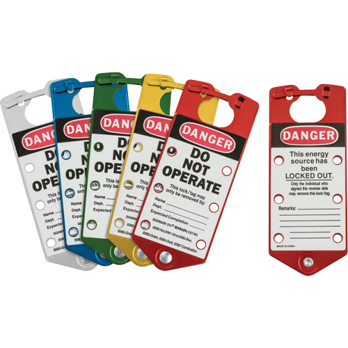 Labeled Lockout Hasps, Blue/Green/Red/Silver/Yellow