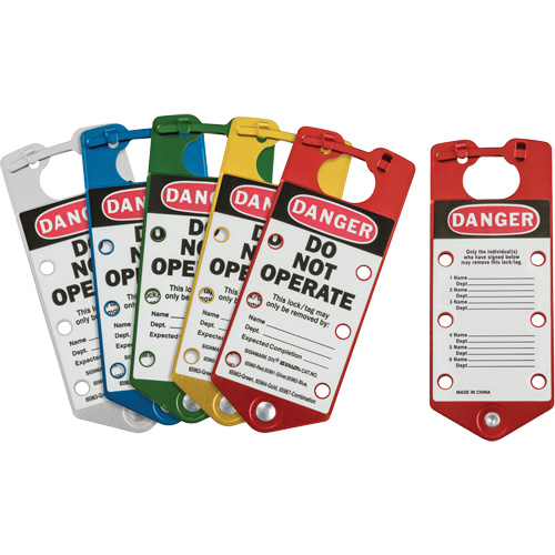 Labeled Lockout Hasps, Blue/Green/Red/Silver/Yellow
