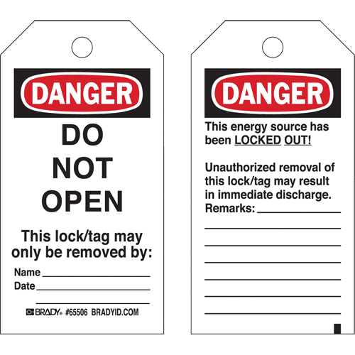 Lockout Tags, Cardstock, 3" W x 5-3/4" H, English