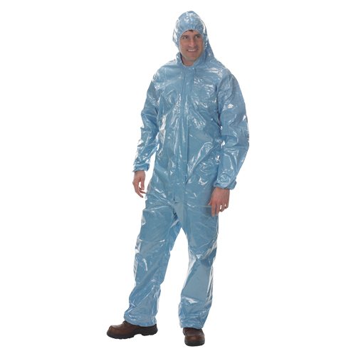 0.5 Mil CRFR Hooded Coveralls, X-Large, Blue, FR Treated Fabric