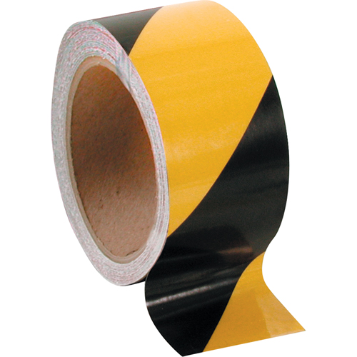 Hazard Warning Tape - Non-Laminated, 2" x 108', Vinyl, Black and Yellow