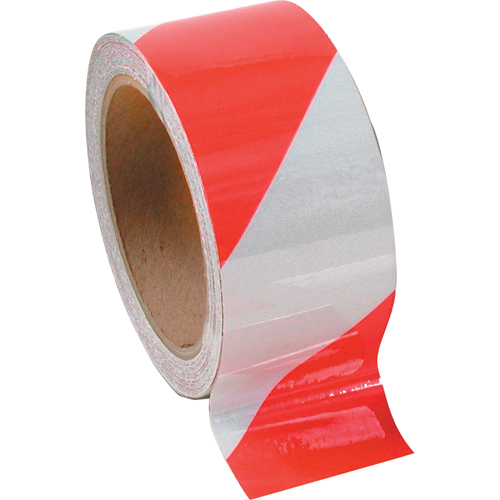 Hazard Warning Tape - Non-Laminated, 2" x 108', Vinyl, Red and White