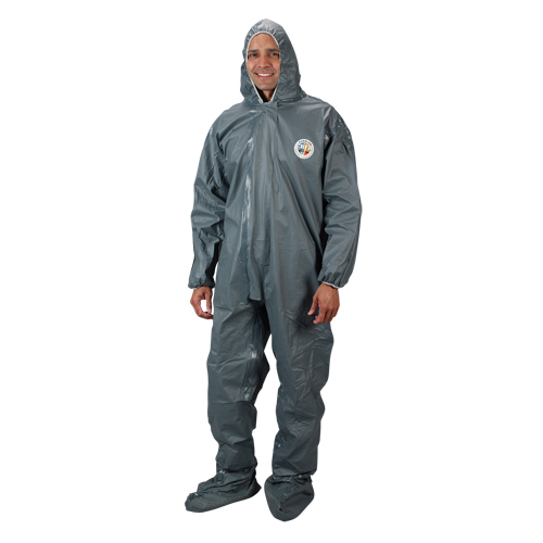 2.0 Mil CRFR Hooded Coveralls, Small, Grey, FR Treated Fabric