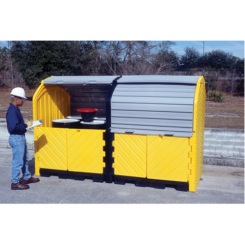 Ultra-Hard Top Plus Spill Pallets With Drain, 126" L x 62" W x 79" H, 18000 lbs. Load Capacity