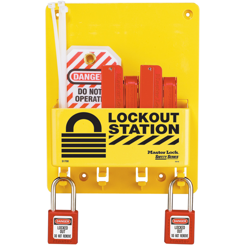 Compact Lockout Station, Thermoplastic Padlocks, 4 Padlock Capacity, Padlocks Included