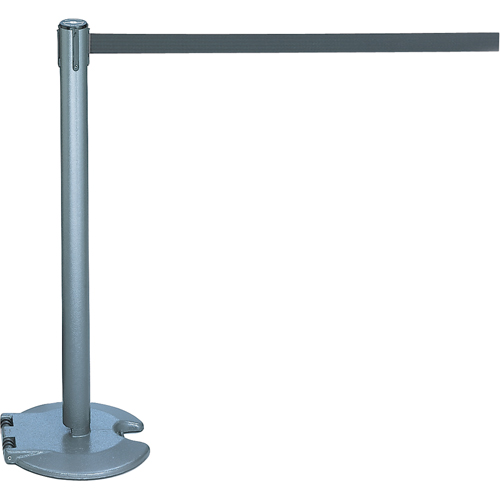 RollaBarrier® Barrier Post, Steel, 39" H, Black/Yellow Tape, 7.5' Tape Length