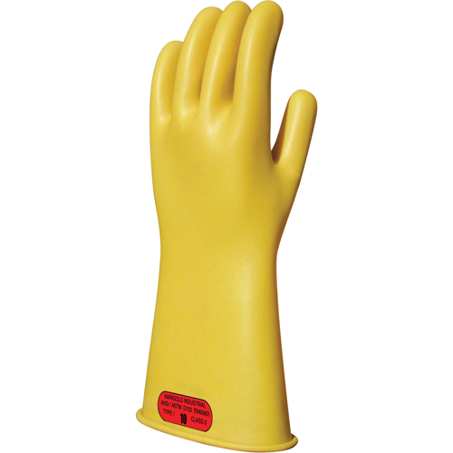 Yellow Natural Rubber Insulating Gloves, ASTM Class 0, Size 11, 14" L