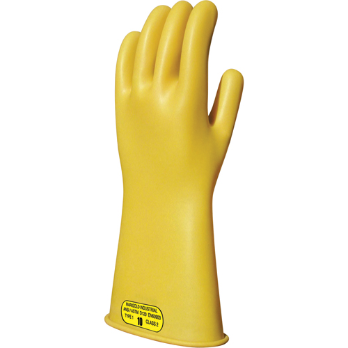 Yellow Natural Rubber Insulating Gloves, ASTM Class 2, Size 11, 14" L