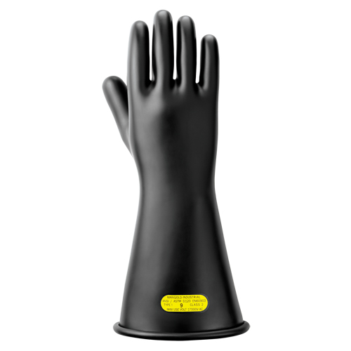 Black Natural Rubber Insulating Gloves, ASTM Class 2, Size 10, 14" L
