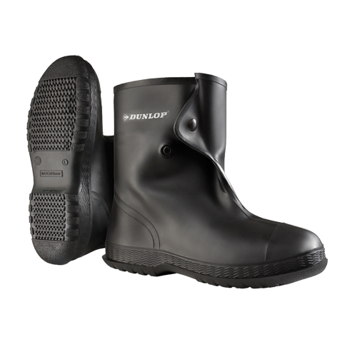 10" Black Overboots, PVC, Snap Closure, Fits Men's 6 - 7