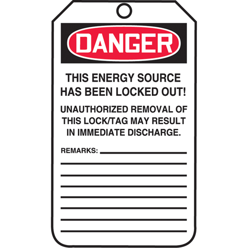 Tags By-The-Roll Lockout Tags, Cardstock, 3" W x 6-1/4" H, English