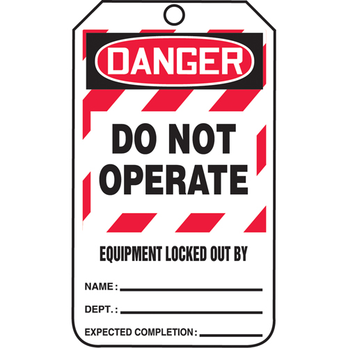 Lockout Tags, Plastic, 3-3/8" W x 5-7/8" H, English