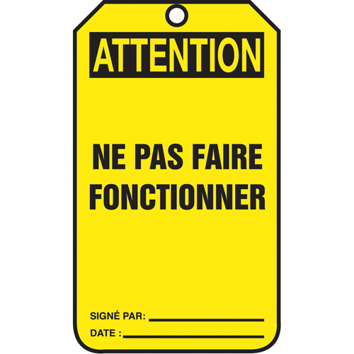 Lockout Tags, Plastic, 3-3/8" W x 5-7/8" H, French