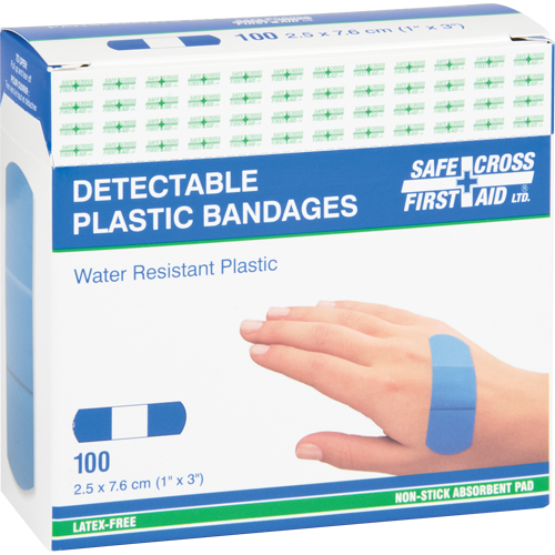 Bandages, Rectangular/Square, 3", Plastic Metal Detectable, Sterile