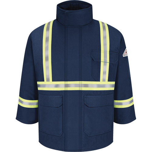 Flame Resistant Parkas with Reflective Striping, Men's, Medium, Navy Blue