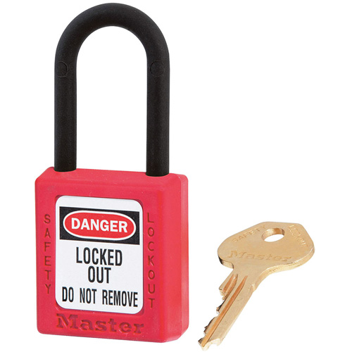 406 Zenex™ Safety Padlocks, Red, Keyed Alike, Thermoplastic, 1-1/2" Width
