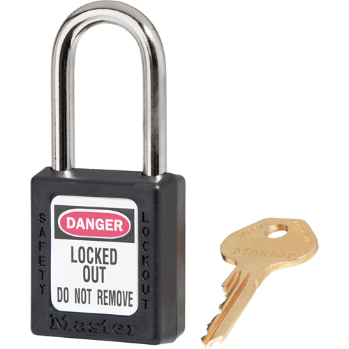 410 Zenex™ Safety Padlocks, Black, Keyed Alike, Thermoplastic, 1-1/2" Width