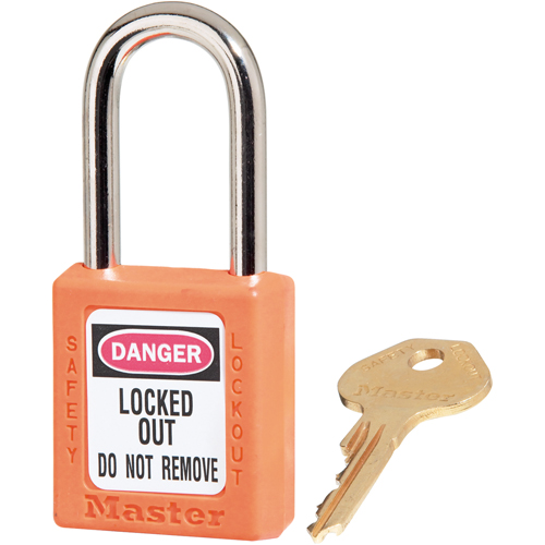 410 Zenex™ Safety Padlocks, Orange, Keyed Alike, Thermoplastic, 1-1/2" Width