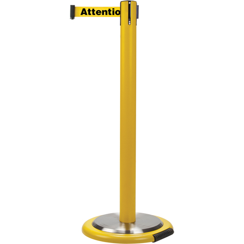 Free-Standing Crowd Control Barrier, Steel, 35" H, Yellow Tape, 7' Tape Length