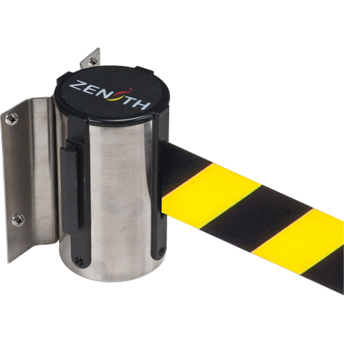 Wall Mount Barrier, Steel, Screw Mount, 7', Black/Yellow Tape