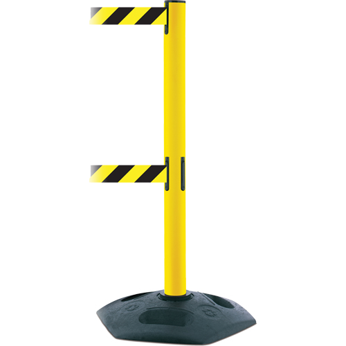 Dual Line Heavy Duty Post, Plastic, 38" H, Black/Yellow Tape, 7.5' Tape Length